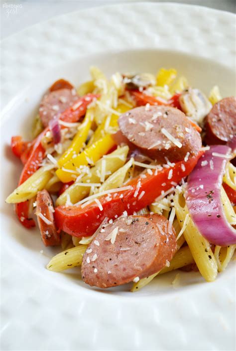 Some red pepper, but definitely not a hot sausage. Smoked Sausage Penne Pasta