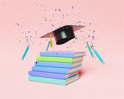 Premium Photo Books And Graduation Hat With Confetti
