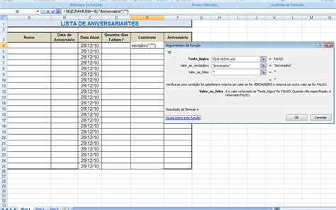 Planilha No Excel Lembra Você Da Data De Aniversário Dos Contatos