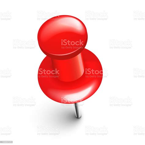 Realistic Red Push Pin Board Tack Isolated On White Background Plastic