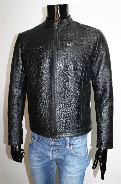 italian handmade men genuine lambskin leather jacket color black crocodile in 2022 leather