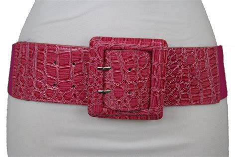 Hot Women Pink Faux Leather Wide Elastic Waistband Fashion Belt Hip