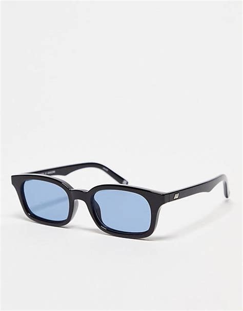 Le Specs Carmito Rectangle Blue Lens Sunglasses In Black Asos