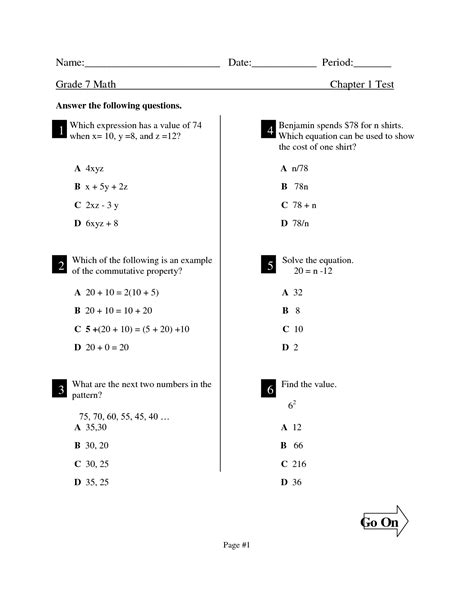 10 7th Grade Math Worksheets With Answer Key