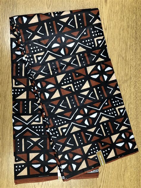 Brown Tan Black White Mud Cloth Ankara African Print Fabric 6 Yards