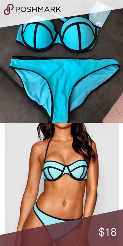 Underwired Bathing Suit Turquoise Underwired Contrast Binding Bikini