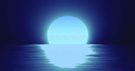 Abstract Blue Moon Over Water Sea And Horizon With Reflections Stock