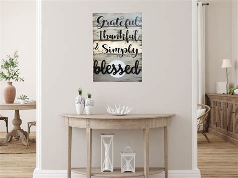 Grateful Thankful Blessed Sign Distressed Wood Home Wall Decor