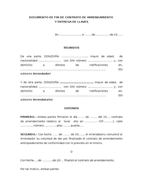 Modelo Fin Contrato Arrendamientodoc Alquiler Business Prueba