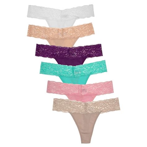 Jo And Bette 6 Pack Cotton Womens Thong Underwear Lace Trim Soft Sexy