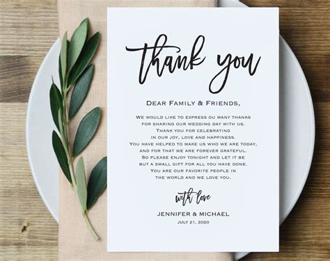 Wedding Thank You Letter Thank You Note Printable Wedding In Etsy