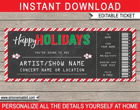 Printable Concert Ticket Template Holiday T Surprise Etsy Uk