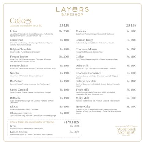 Layers Bakery Dha Menu Prices Contact Number Location Address Cakes