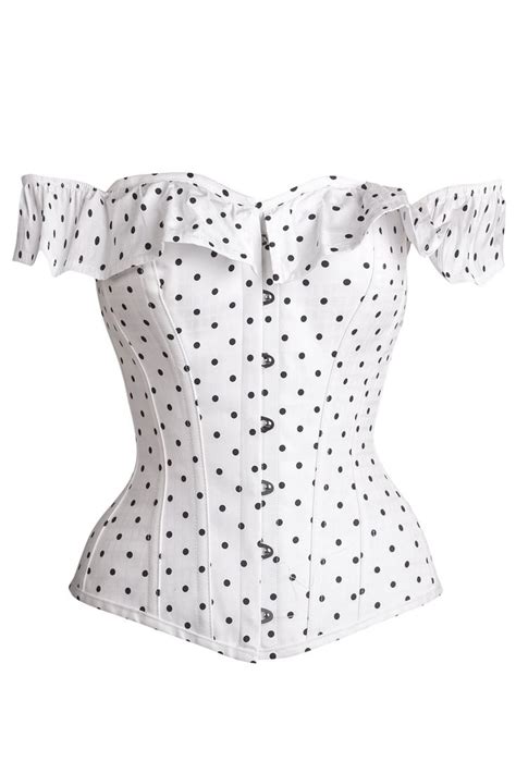 Polka Dot Straight Bustline Corset Top With Off The Shoulder Sleeves