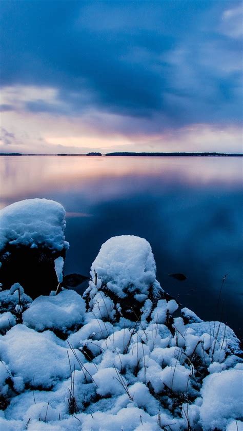 Schöne Nacht Schnee Stockholm Schweden Ruhigen See Kalte Winter