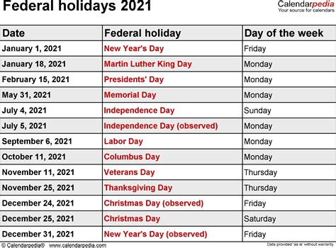 Government Holidays 2021 Best Calendar Example