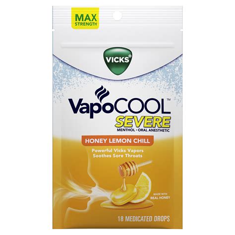 Vicks Vapocool Severe Medicated Lozenges Honey Lemon Chill 18 Drops