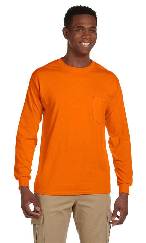 Gildan The Gildan Adult Ultra Cotton Oz Long Sleeve Pocket T Shirt Safety Orange L
