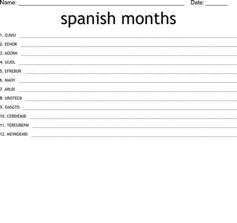 Spanish Months Of The Year Word Search Wordmint