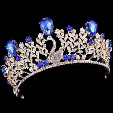 Vintage Crystal Blue Crown Princess Queen Quinceanera Bridal Wedding