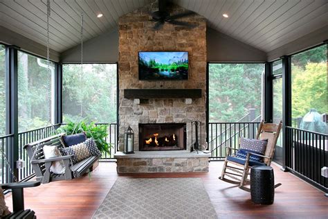 Custom Screened Porch With Fireplace Remodel Roswell Ga In