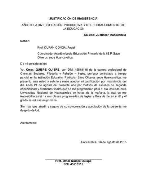 Ejemplo De Carta Para Justificar Ausencia Laboral Modelo De Informe