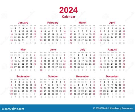 Calendario 2024 Calendario Vectorial Anual De 12 Meses Del Año 2024