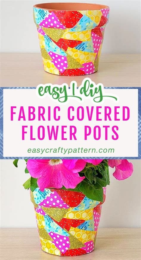 Colorful Fabric Covered Flower Pot With Pink Petunia Flower Diy Garden