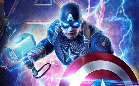 Avengers Endgame Captain America Hammer Mjolnir Lightning 8k