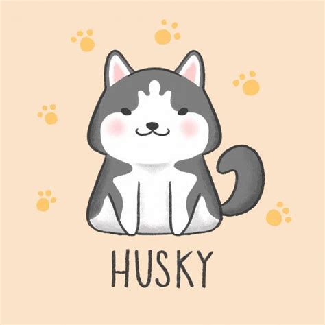Premium Vector Siberian Husky Dog Cartoon Hand Drawn Style Cute
