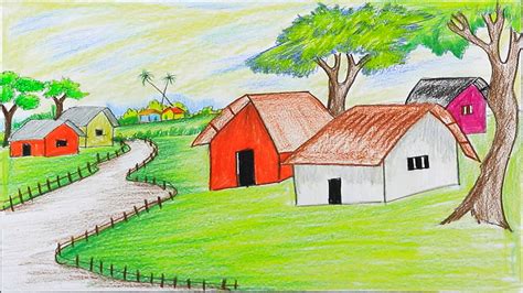 How To Draw A Village Scenery Step By Step With Oil Pastel Very Easy