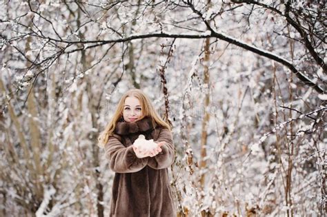 Smile Girl With Snow In Hand Stock Photo Image Of December Brown