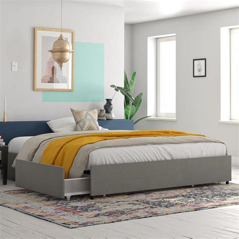 King size platform bed bed frames : RealRooms Alden Platform Bed with Storage Drawers, TWIN, FULL, QUEEN, KING, Blue, Gray - Walmart.com