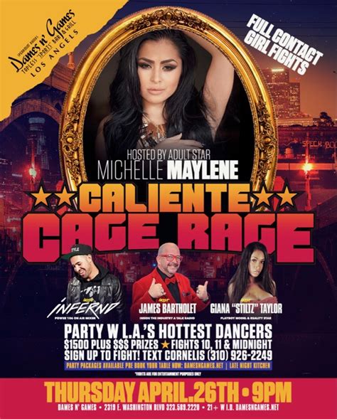 “michelle maylene at caliente cage rage at dames n games downtown on april 26th” galaxy publicity