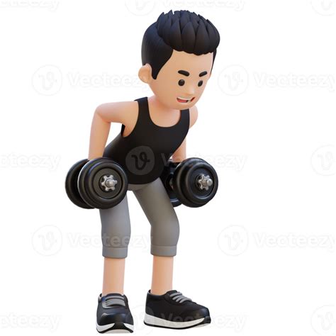 3d Sportsman Character Performing Bent Over Row Dynamic Workout With Dumbbell 25214021 Png