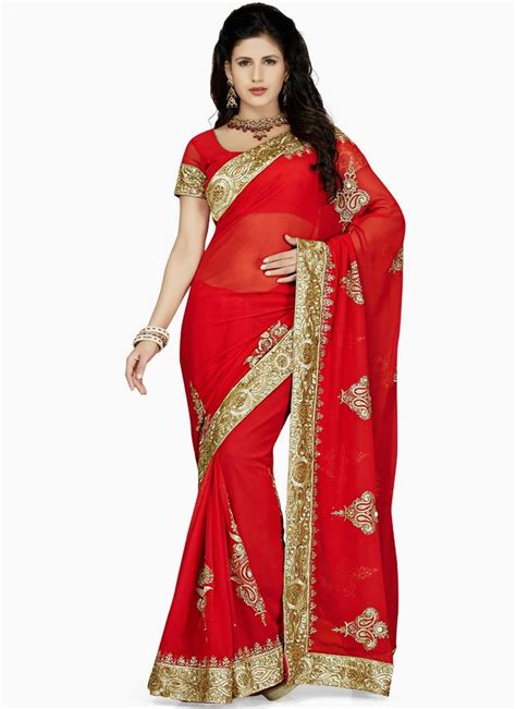Remarkable Faux Georgette Red Designer Saree Saree Saree Designs Wedding Saree Indian