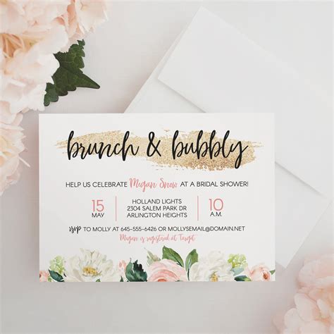 Brunch And Bubbly Bridal Shower Invitation Gold And Blush Pink Etsy