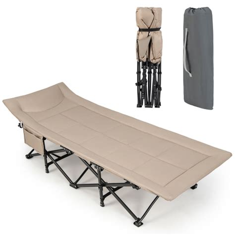 Gymax Folding Camping Cot Portable Tent Sleeping Bed With Cushion Headrest Carry Bag Best Buy