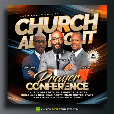 Church All Night Flyer Template Design Psd Posters Banners Cards