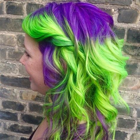 40 Two Tone Hair Styles Neon Hair Long Hair Styles Purple And Green
