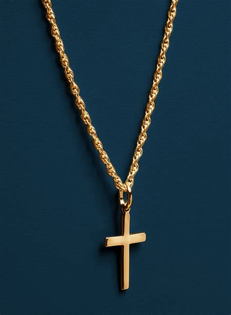 Men S Gold Cross Necklace 14k Gold Filled Rope Chain Etsy