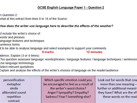 Aqa Gcse English Language Paper 1 Question 2 Grades 7 9 Teaching