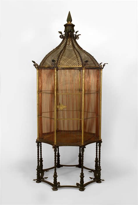 English Victorian Bronze And Copper Octagonal Shaped Monumental Bird Cage
