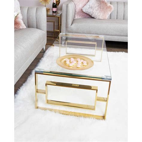 Gold Metal Rectangular Coffee Table Clear Glass Top 120cm X 60cm