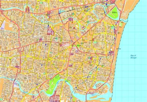 Chennai Vector Map Eps Illustrator Vector Maps Of Asia Cities Eps
