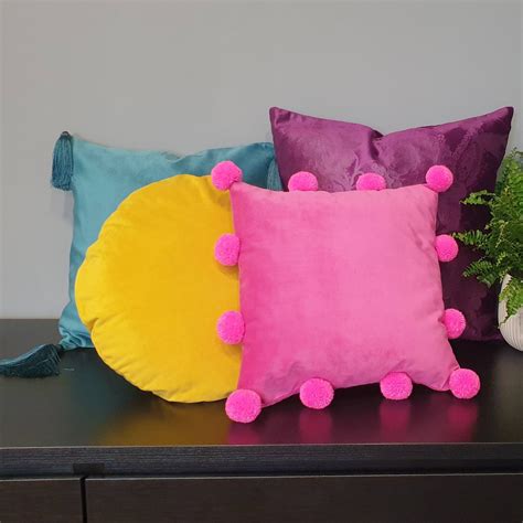 Hot Pink Pillow Cover With Pom Poms Pink Pom Pom Pillow Case Etsy