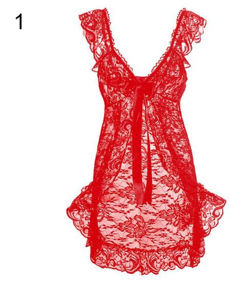 Buy Womens Sexy Ruffled Sheer Lace Bowknot Dress G String Babydoll