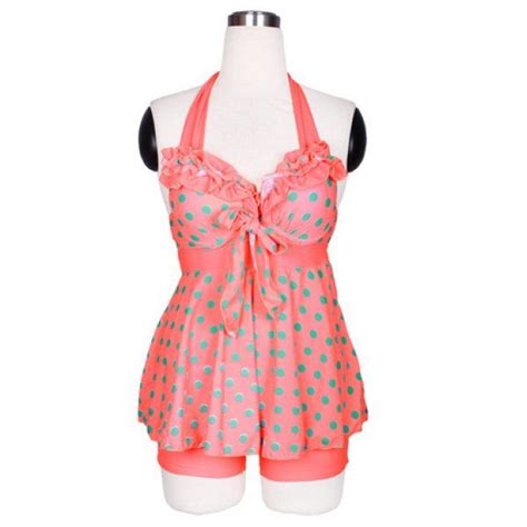 Cute Halterneck Ruffle Polka Dot Two Piece Swimsuit For Women Two