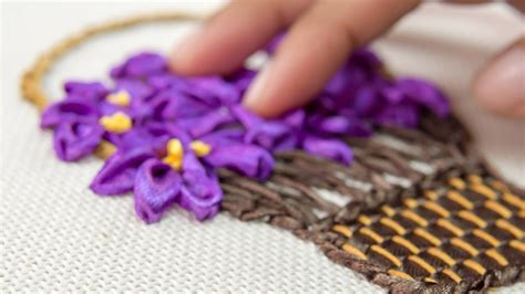 Stitching Flower Basket With Ribbon Easy Embroidery Tutorial By