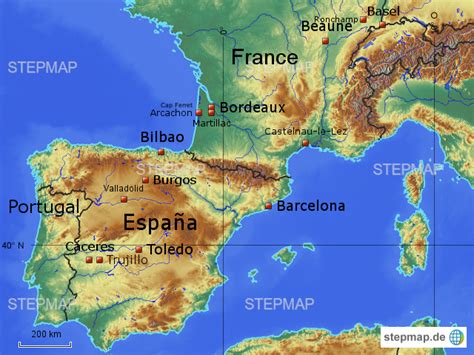 Die karte ist plastifiziert, um auf der karte schreiben und portugal karte. StepMap - Spanien/Frankreich - Landkarte für Spanien